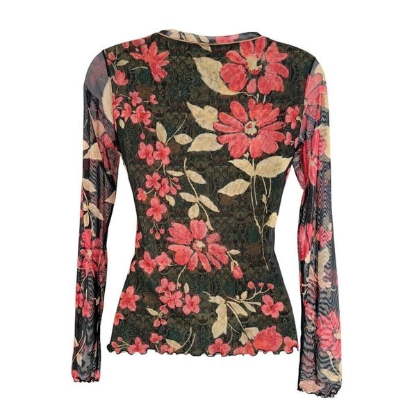 Anac by Kimi Size Medium Black Red Floral Sheer Top Artsy Fitted Romantic - Picture 7 of 9